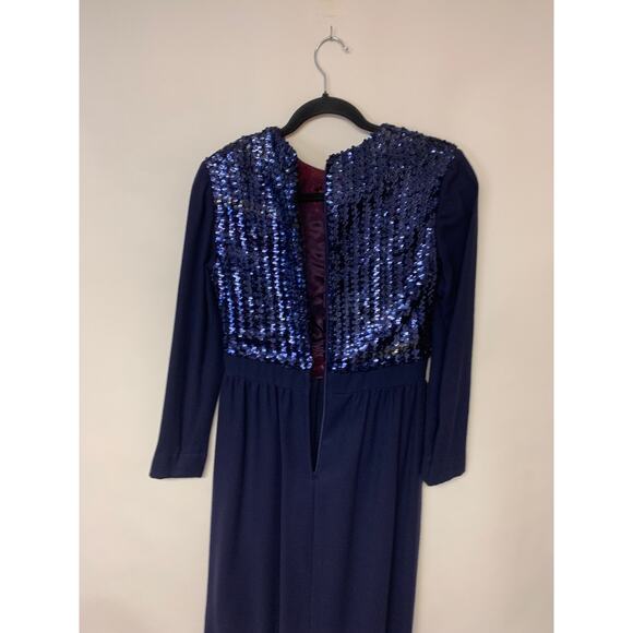 Vintage Cocktail Dress Sequin Bodice 60s Classic Elegant Navy Womens SZ 10 - Picture 4 of 13